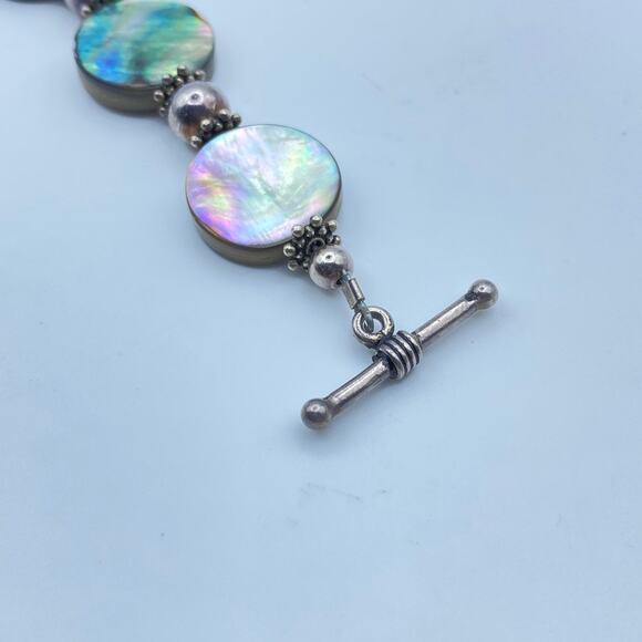 Sterling Silver Mother of Pearl Abalone Bracelet Earrings Jewelry Set - Picture 4 of 10